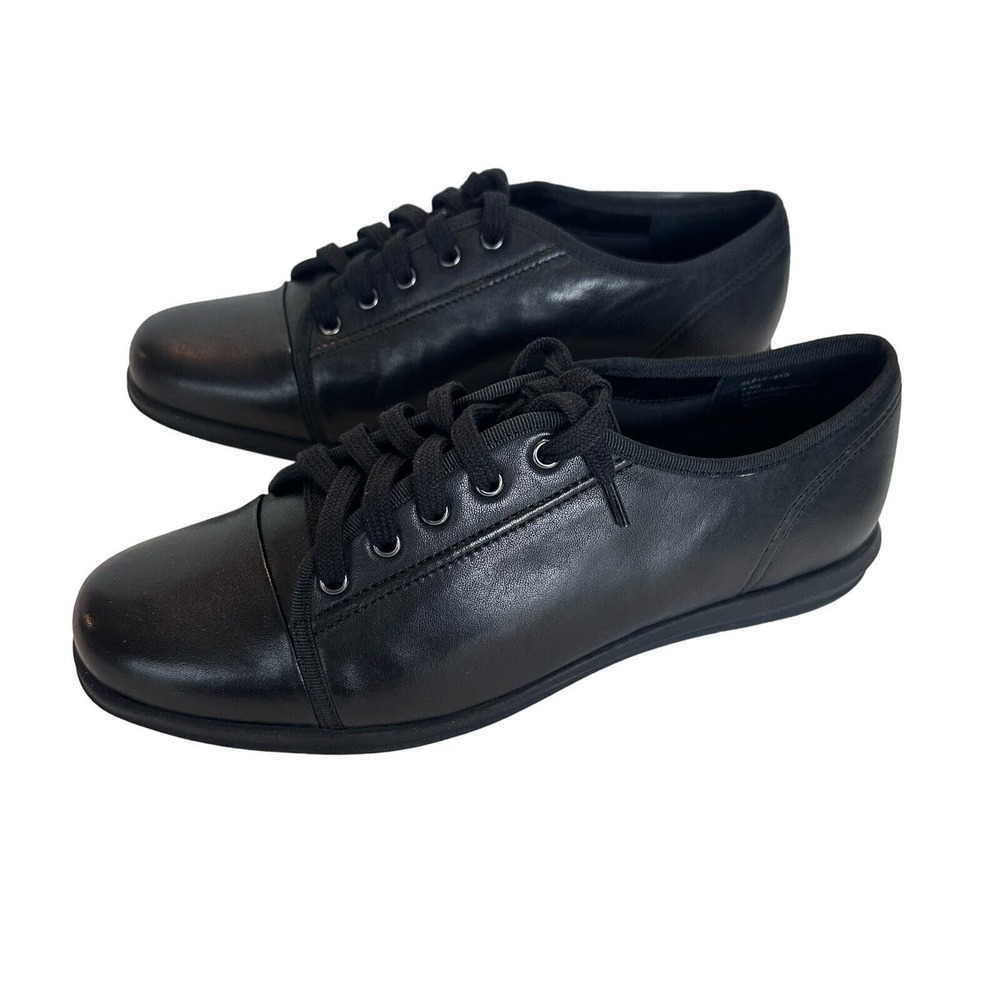 David Tate ELF17-210 Sneakers 9.5 Black Leather Cap Toe Lace Up Casual Flat Shoe